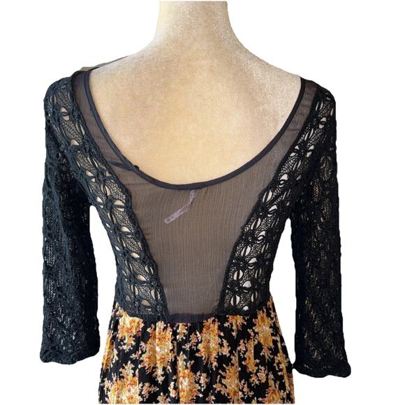 Free People Lonesome Dove High Low Black Floral Dress Size 6 - Picture 8 of 12